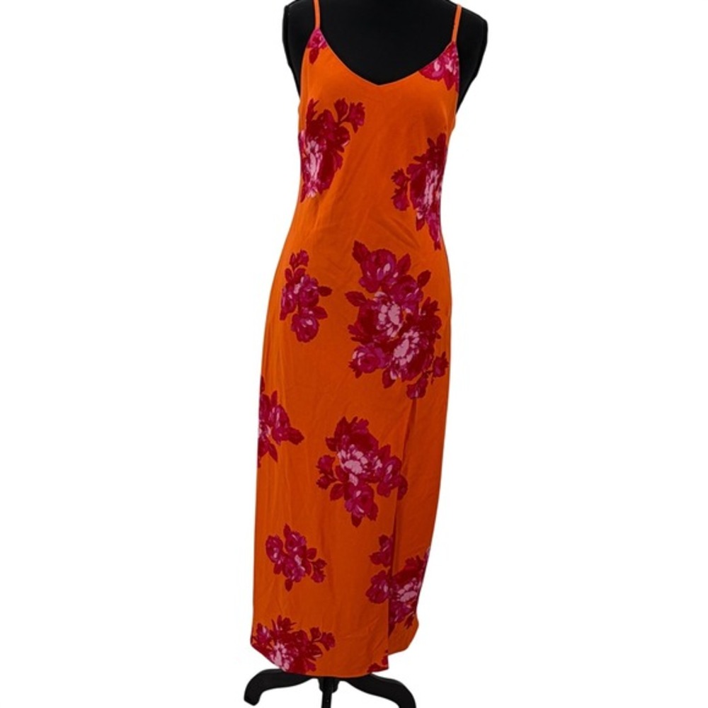 Scoop Floral Slip Dress XS Orange Pink Tropical Maxi Resort Vacation‎ Cruise